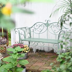 Mobili da campeggio Panca doppia sedia da giardino in metallo stile country con braccioli per arredo parco cortile cortile villa