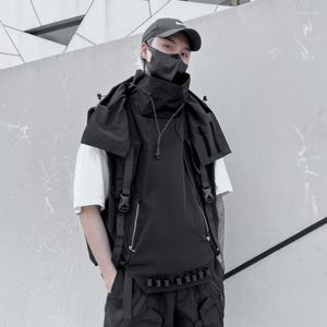 Gilet da uomo 2023 Tactical Techwear Cargo Vest Mens Outdoor Casual Sport Gilet con cappuccio Punk Hip Hop Giacca senza maniche