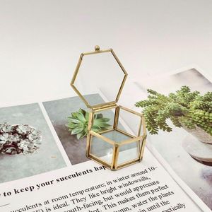 Rings Hexagon Transparent Glass Ring Box Wedding Ring Box Geometric Clear Glass Jewelry Box Jewelry Organizer Holder Tabletop Containe