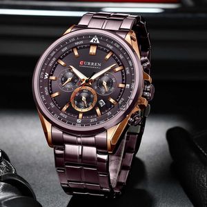 ساعات المعصم Curren Men Quartz Wristes Luxury Brand Sporty Chronograph Blue Es مع الفولاذ المقاوم للصدأ مضيئة على مدار الساعة السوداء 0703