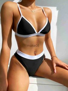 Dambadkläder FASKOB Kontrastbindande Triangel Bikini Baddräkt Dam Tvådelat badkläder 2023 Bikiniset Summer Beachwear J230704