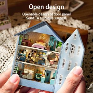 Decorative Objects Figurines DIY Wooden Miniature Building Kit Doll Houses With Furniture Light Molan Mini Casa Handmade Toys For Girls Gifts 230703