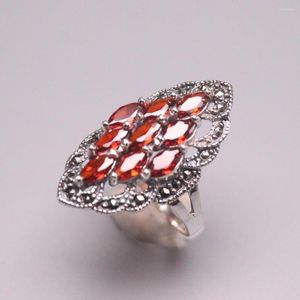 Cluster Rings Genuine/Original Silver 925 Sterling Ring For Weddings Eternity Women Ladies Garnet Diamond
