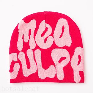 mea culpa hat Mea culpas luxury for man fashion knitted bonnet y2k exaggerate letter gorras christmas day gift winter warm black pink brown beanie stretchable MZ09 C2