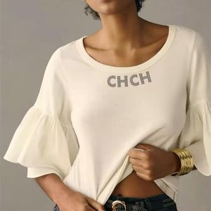 Männer T-shirts CHCH 2023 Frauen T-shirt Halbe Hülse Rüschen Rand Soild Mode Design Weibliche T-shirt Top Casual Falten weiche Bequeme Kleidung 230703