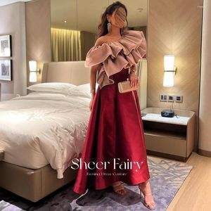 Sukienek Sheer Fairy Red Pink Off Shoulder dubaj wieczór dla kobiety ślub urodziny arabski długi formalny bal suknie SF057