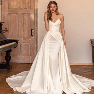 Sexy Satin Off Shoulder Wedding Dresses With Detachable Train Sweetheart A-Line White Ivory Bridal Gowns vestidos de novia