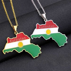 Kurdistan Map Necklace For Women Men Chains Gold Color Kurdistan Flag Map Pendants Necklace Stainless Steel Jewelry Gift Collar L230704