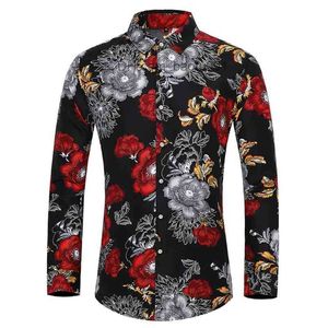 Camicie casual da uomo Molti stili da uomo a maniche lunghe plus size 7XL camicia moda rosa pianta fiore stampato Hawaii per il tempo libero abbigliamento da uomo Z230707