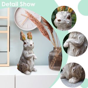 Decorative Objects Figurines Leaves Rabbit Figurine Craftwork Unique Resin Landscape Weatherproof P o Props Decorations Gifts for Friends Family 230704