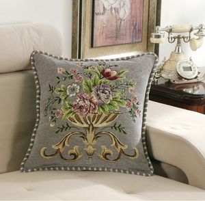 European Luxury Pillow Cushion Decorative Pillow Linen Blue Red Flowers Sofa Decorative Cushion Cover Pillowcase Throw Home Decor Pillowcover YLW-001