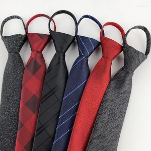 Laços Laço 7cm Masculino Gravata Zíper Pré-Amarrado Homem Negócios Festa de Casamento Tecido Jacquard GRID Magro Magro Pescoço Preguiçoso Acessórios para Ternos