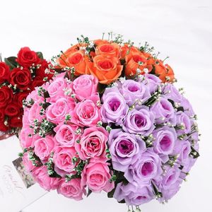 الزهور الزخرفية 18 رأس كرلنج محاكاة روز باقة المنزل ترتيب زهرة الديكور الزفاف الدعائم زفاف مزيفة