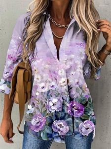 Women's Blouses Shirt Temperament Loose Casual Blouse Floral Print Long Sleeve Buckles Button Elegant Vintage Tops