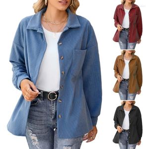 Camicette da donna Camicia da donna in velluto a coste con bottoni Camicia casual Manica lunga Boyfriend Top oversize con tasche