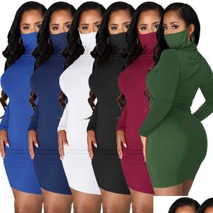 Basic Casual Dresses Womens Autumn And Winter Fashion Mask High Neck Scarf Slim Two Wear Hip Wrap Sexy Nightclub Dress Drop Delive Dhlwg