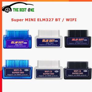 アップグレードスーパーミニELM327 V2.1 Bluetooth互換OBD2スキャナーWiFi ELM 327 V1.5 Android IOS CAR DIAGNOSTIC TOOL OBD IIコードリーダー