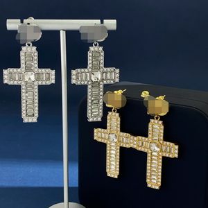 Design de letras cruzadas com incrustação de diamantes Brincos banhados a ouro 18K, mulheres, meninas, dia dos namorados, dia das mães, casamento, aniversário, designer, joias, presentes, HDER4 --- 01