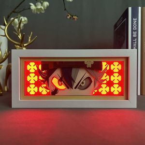 ナイトライトアニメライトボックスアスタアイフェイス寝室の装飾ライトボックス 3d 紙カット Diy テーブルデスクランプマンガブラッククローバー HKD230704