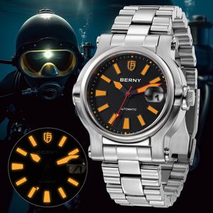 Other Watches BERNY Men Automatic Watch Diver Waterproof 10ATM NH35 Luminous Sapphire Stainless Steel Diving Mechanical Wristwatch Sport 230703