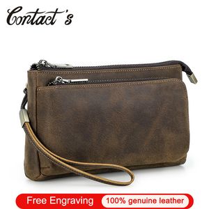 Contact's Genuine Leather Male Clutch Bag Travel Men Clutch Purse Hand Bag Luxury Design Casual Long Wallet Large Capacity