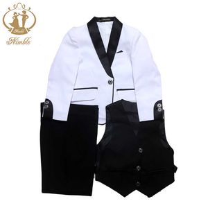 Anzüge Nimble Frühling Herbst formelle Anzug für Jungen Kinder Party Gastgeber Hochzeit Kostüm Mantel Weste Hosen 3 Stück weiß Großhandel Kleidung SetsHKD230704