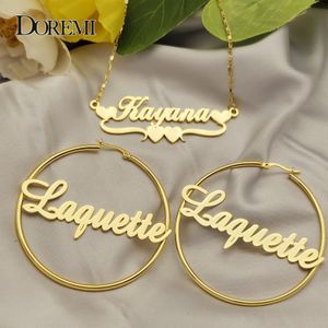 Dangle Chandelier DOREMI One Name Earrings and Necklace set Tile Chain Round Regular Hoops Custom Letter Hoop Personalized 230704