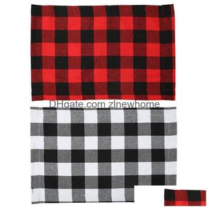 Decorações de Natal Buffalo Plaid Placemats Red And Black Table Runner Para Home Holiday New Year Jk2009Xb Drop Delivery Garden Fes Dhdki