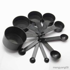 Measuring Tools 10pcs Black Plastic Measuring Spoons Cups Kitchen Baking Tea Coffee Cooking Tool Household Utensil Tools R230704