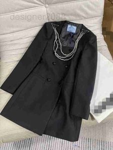 Work Dresses designer Beaded chain brooch decorative square neck dress double breasted slim temperament suit Hepburn style Little black female BO8Y