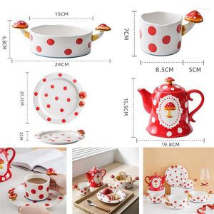 Kubki ręcznie malowany kubek grzybowy podszkliwny ceramiczny kubek do kawy i mleka CuteTeapot miska płyta ręcznie robiona zastawa stołowa dekoracje domowe na przyjęcie prezenty