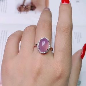 Cluster Rings Classic Charm 925 Sterling Silver for Women Natural Pink Jade Gemstone Кольцо кольцо годовщины ювелирные подарки