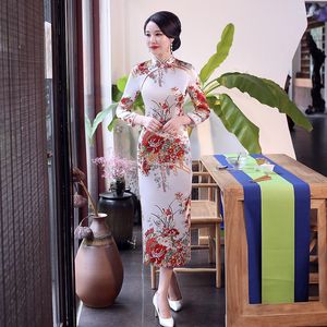 Odzież etniczna Oversize 6XL biała chińska dama seksowna z długim rękawem Cheongsam Qipao Traditioanl Casual Dress dla kobiet stójka