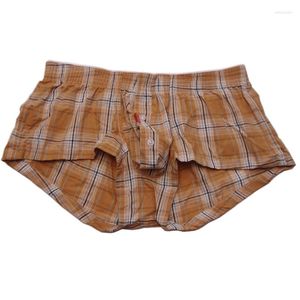 Cuecas masculinas cuecas soltas respiráveis cintura baixa xadrez xadrez calças caseiras de algodão camarada moda boxer