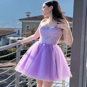 Sparking Lilace Mini Homecoming Платья мимолеты Sequin Top Top Короткое платье для выпускного вечера Tiere Tulle Tul Выше коктейльное платье по длине колена коктейль