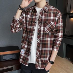 Männer Casual Hemden Frühling 2023 Langarm S Mix Farbe Plaid Teen Trend Einfache Mode Hübscher Quadrat Kragen Hemd männer