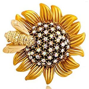 Smycken påsar Kostym Blomma Brosch Pins För Kvinnor Mode Kristall Broscher Vintage Brosch Färg Solros Bee A