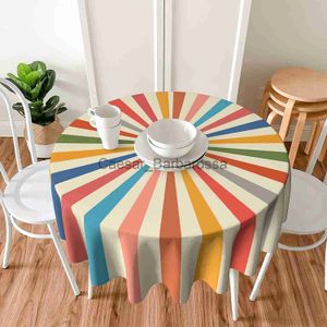 Bordsduk Färgglad Boho Farmhouse Duk Rund 60 Inch Cream Vintage Sun Rainbow Stripes Rustik Bohemian Tvättbara duköverdrag x0704