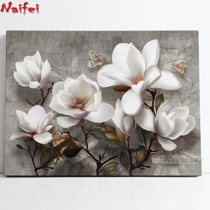 Stitch 5d Diamond Painting New Arrivals Flowers White Magnolia Diamond Embroidery Mosaic Flower Picture of Rhinestones Home Decoration