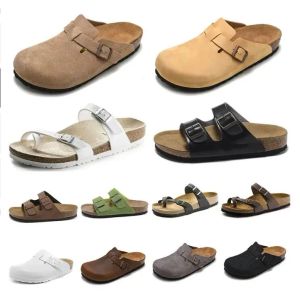 2023 yeni moda tıkanma terlikleri arizona flip flops scuffs erkekler için katırlar kadınlar moda lüks moafers deri süet daireler sandaletleri klas boyutu 34-46