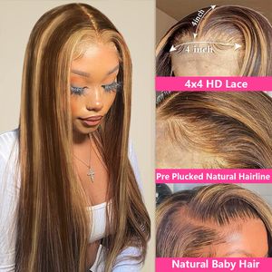 Straight Highlight Human Hair Lace frontal Wig Ombre Honey Blone 13x4 HD Lace Frontal Wigs for Black Women Preplucked