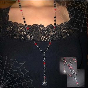 Black and red spider Rosary pendant Necklace Gothic Rosary Necklace black and red round and faceted beads with Spider Charm L230704