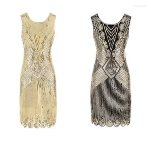 Party Dresses Great Gatsby Women Cosplay Golden Flapper Dress Round Neck Beaded Tassel Bodycon Ropa Mujer Plus Size Midi Fringe Dressses