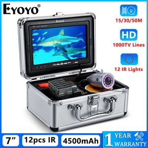 Fish Finder Eyoyo EF07 Kit Fisher Finder Kit 7 -дюймовый цветовой монитор подводной 12шт. ИК -камера IR 15 м 30 м 50 м Кабельный алюминиевый корпус водонепроницаемый корпус HKD230703