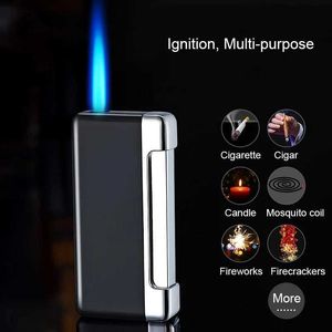 Brand New Cigarette Lighter Press Ignition Metal Jet Lighter Blue Flame Refillable Butane Gas Windproof Cigar Lighter 5ATPNo Gas