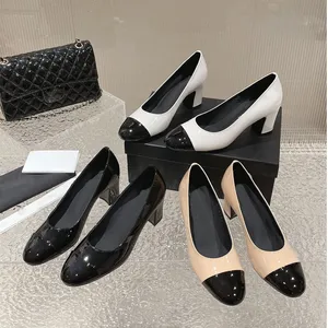 Lüks Mary Jane Heels Kadın Resmi Ayakkabı Tasarımcısı Sandalet Moda Deri Elbise Günlük Tutkun Topuk Birleştirme Orta Topuk Siyah Beyaz Khaki Akşam Boyutu 35-41