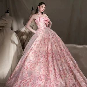 Элегантные розовые цветы Милый бальный платье Quinceanera платья аппликации вышиваем