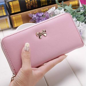 Wallet Ladies Cute Bowknot Women Long Wallet Pure Color Clutch Bag 2022 New PU Leather Purse Phone Card Holder Bag