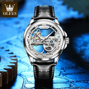 high quality automatic mechanical mens watch fashion hollowed out leather designer watches steel large dial 41mm luminous men and women casual watches with box 6661