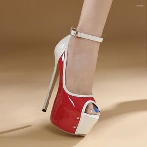 Elbise ayakkabıları 16cm stiletto topuk kırmızı patent yüksek pompalar seksi açık ayak parmağı kadın 5cm platform kadın parti schuhe damen